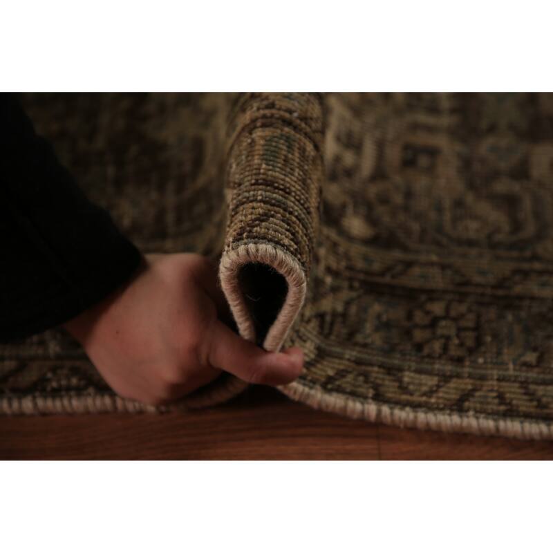Geometric Tabriz Persian Vintage Rug Handmade Orange Wool Carpet - 9'6" x 12'9"