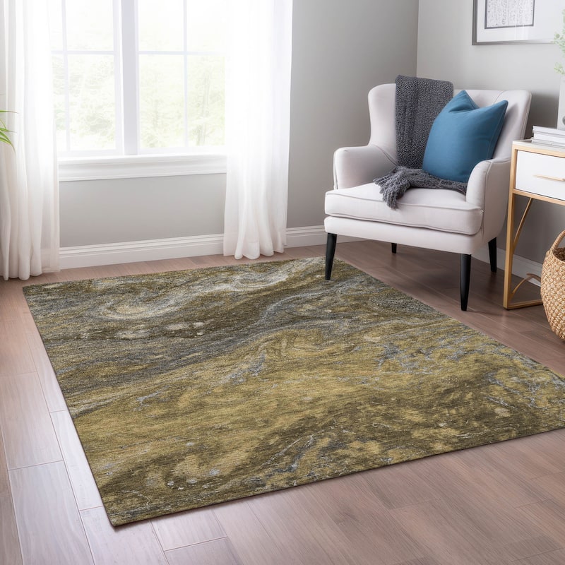 Machine Washable Indoor/ Outdoor Chantille Modern Abstract Rug - Brown - 10' x 14'