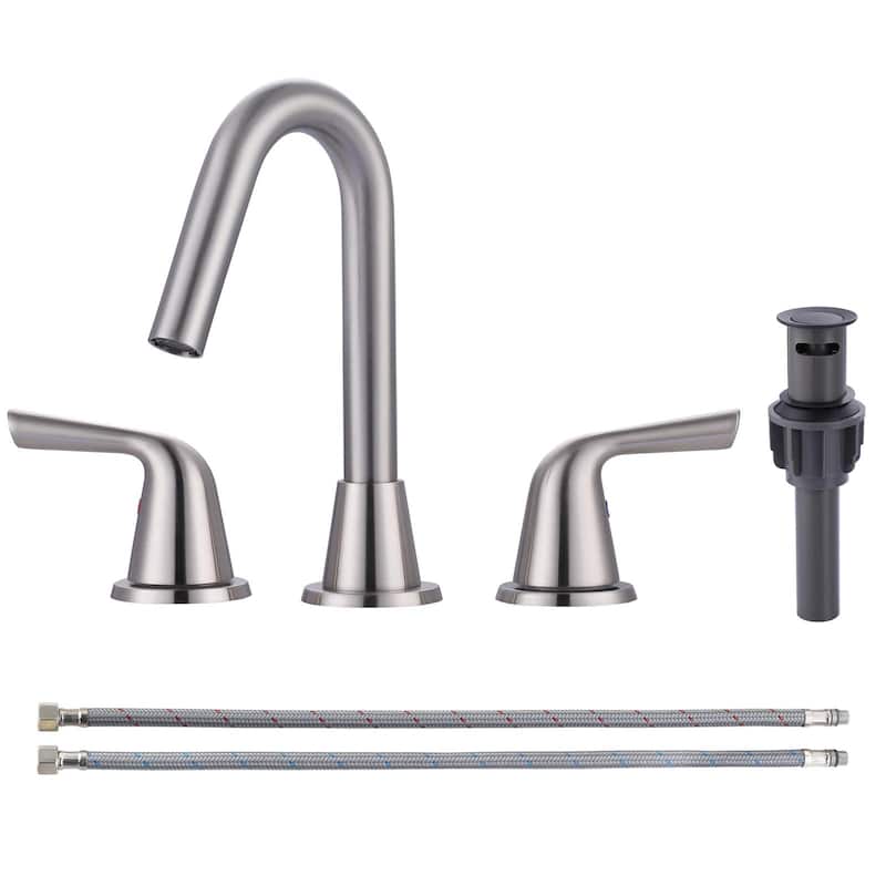 WOWOW 8 in. Widespread Double Handle Bathroom Faucet - Brushed Nickel