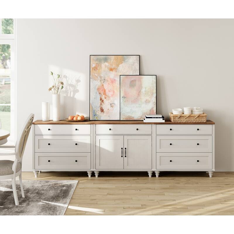 Sideboard Buffet Cabinets with Doors and Drawer - 7 Drawers and 2 Doors - Off White