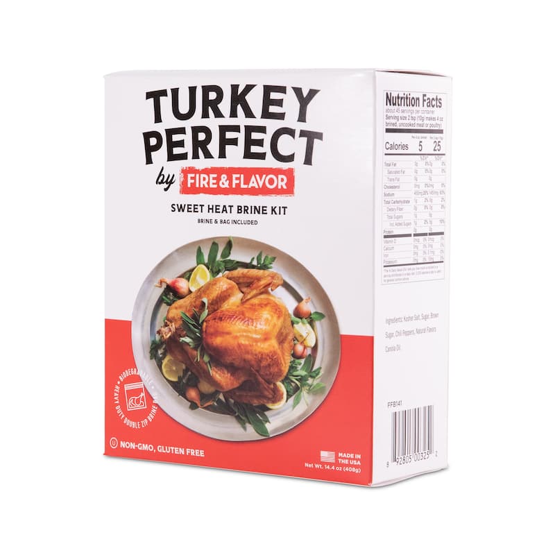 Turkey Perfect by Fire & Flavor All-Natural Sweet Heat Brine Kit, Includes Brining Bag, 14.4oz