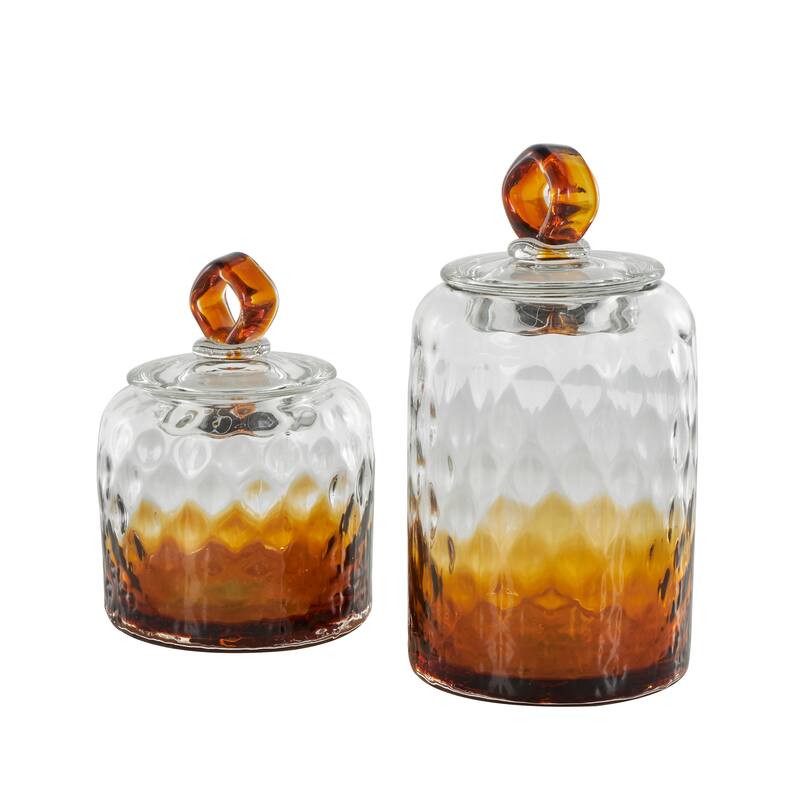 Orange or Dark Blue Glass Faceted Ombre Geometric Decorative Jars with Diamond Knobs (Set of 2)