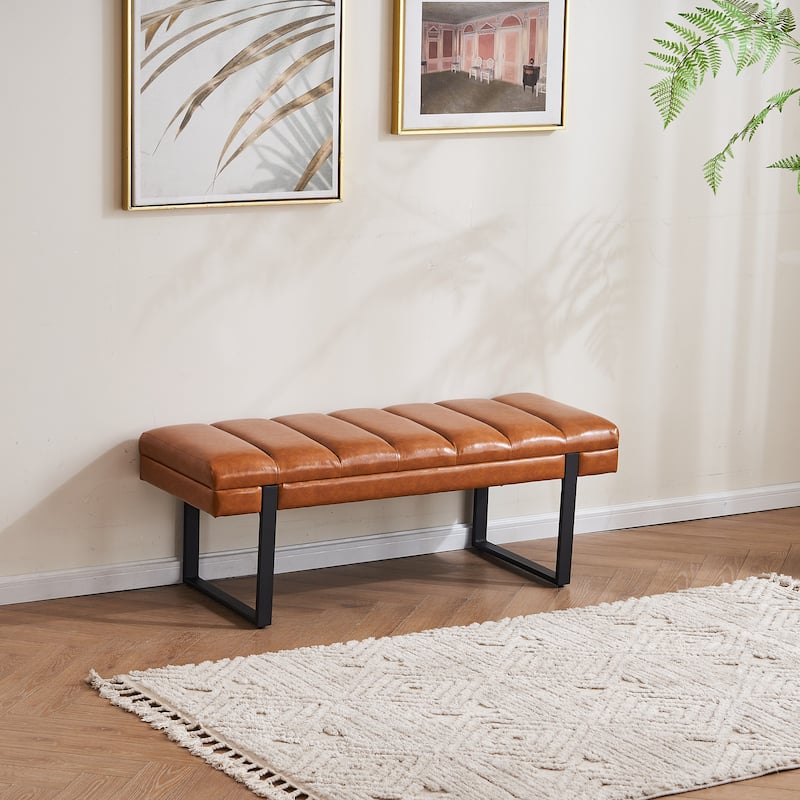 Upholstered Bedroom Bench Tufted Entryway Bench Modern End of Bed Bench Dining Bench with Gold/Black Metal Legs for Window