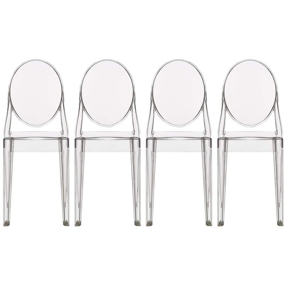 Set of 4 Designer Transparent Dining Chairs Modern Designer Stacking Accent For Kitchen Armless No Arms