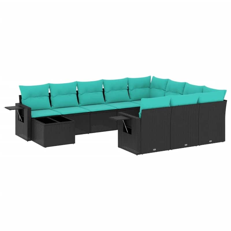 vidaXL 11 Piece Patio Sofa Set with Cushions Grey Poly Rattan - 24.4 x 24.4 x 27.2