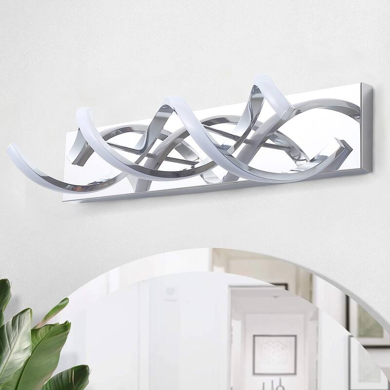 Modern 2-Light Wavy Linear LED Bathroom Vanity Lighting Fixture - Chrome