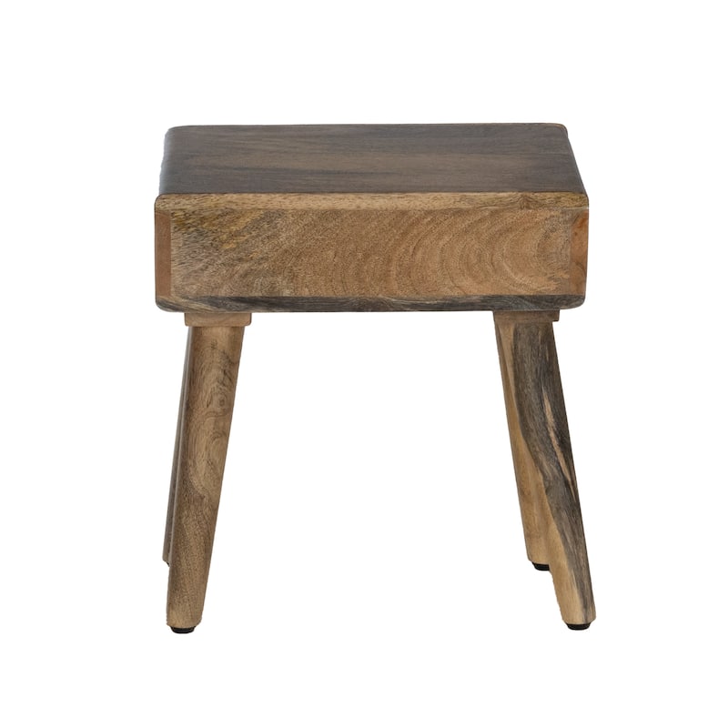 Rustic Mango Wood Side Table with Drawer - Natural Finish Accent Table - Fully Assembled, 18.5" H