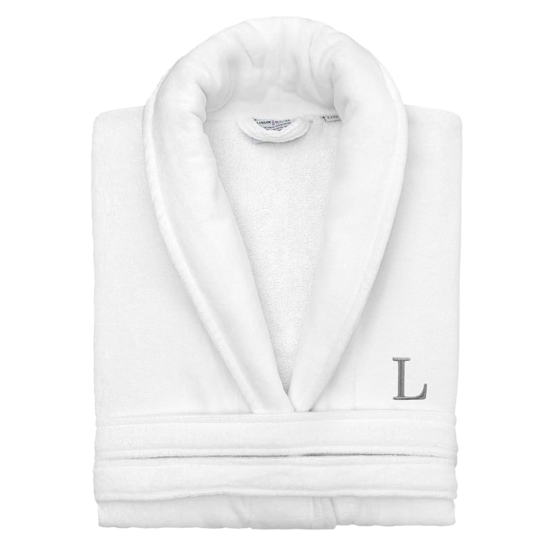 Authentic Hotel and Spa 100% Turkish Cotton Personalized Unisex Anovia Velour Bathrobe - Grey Block Font - Large/XLarge - L