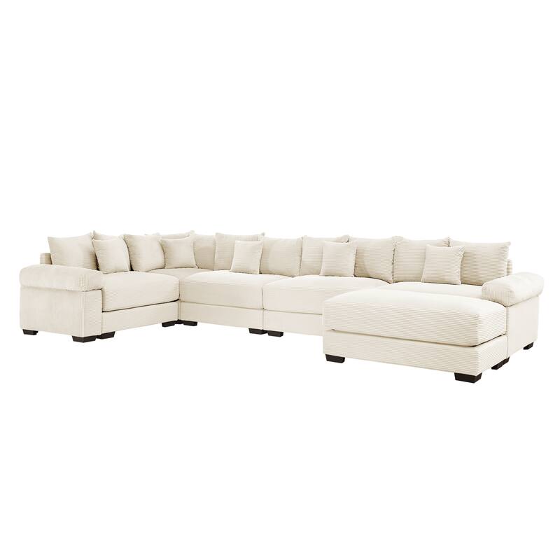 GDFStudio - Corduroy 5-Seater 154.6" Cloud Modular Sectional Couch with Ottoman