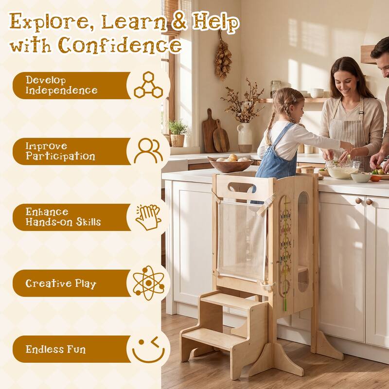 Gymax Toddler Kitchen Step Stool w/Chalkboard Detachable Safety Net