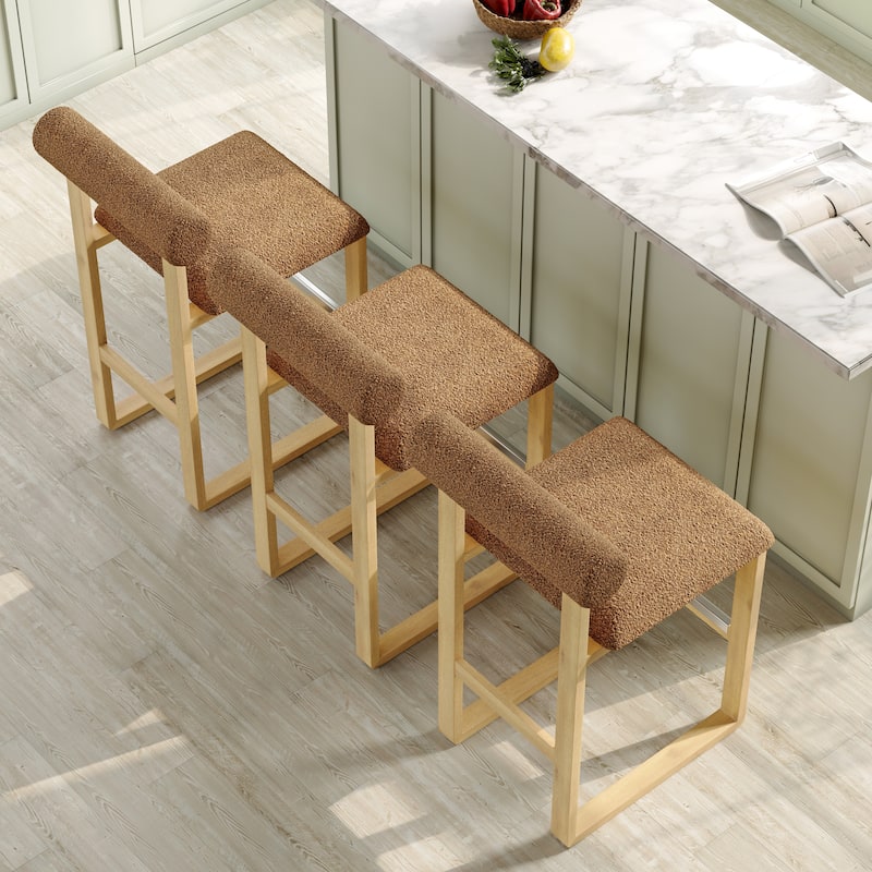 Corvus Caen Bar Stools with Wood Legs, Teddy Fabric (Set of 2)