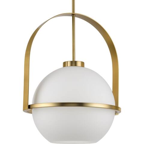 Delayne Collection One-Light Mid-Century Modern Brushed Bronze Etched Opal Glass Pendant Light - 16.12 in x 16.12 in x 21.62 in