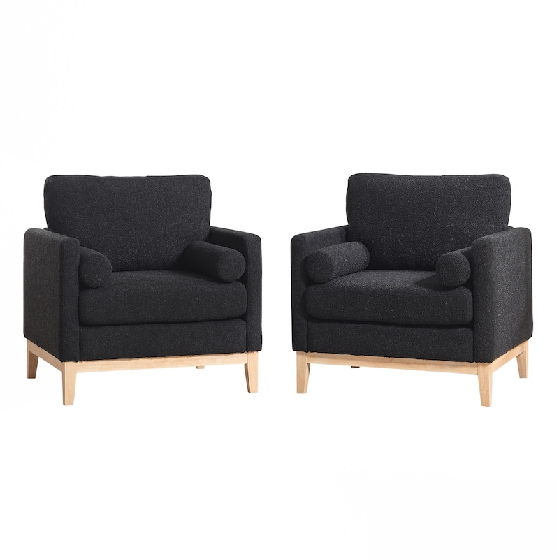 Modern Farmhouse Accent Chair , Wood Base Reading Armchair Single Sofa with Two Bolster Pillows for Living Room
