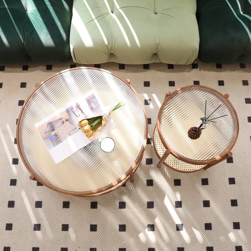 Modern Farmhouse Coffee Table Set Nesting Round Wooden Table Side Table Set for Living Room, Bedroom
