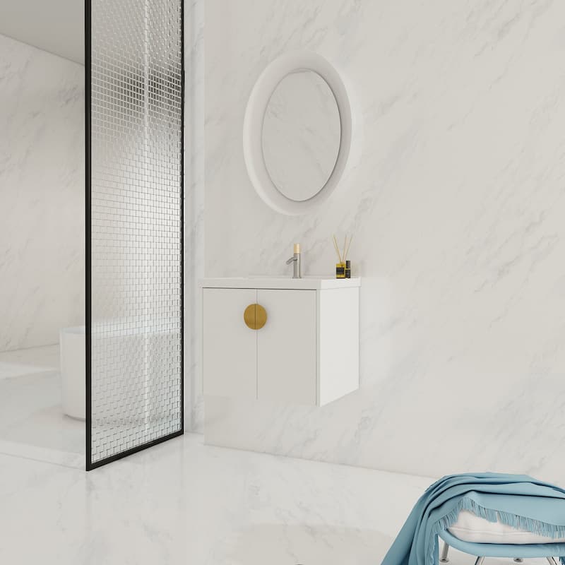24/28 inch Wall Mounted Bathroom Vanity Set in White with Integrated Ceramic Sink