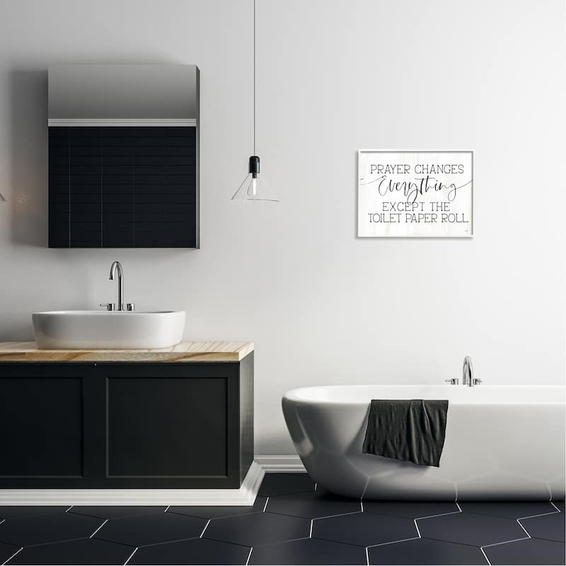 Stupell Prayer Changes Everything Funny Religious Bathroom Quote Framed Wall Art - White