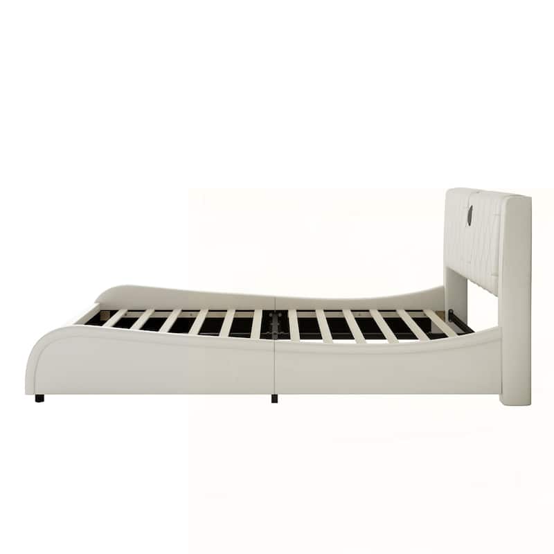 Faux Leather Upholstered Platform Bed with Thickened Headboard