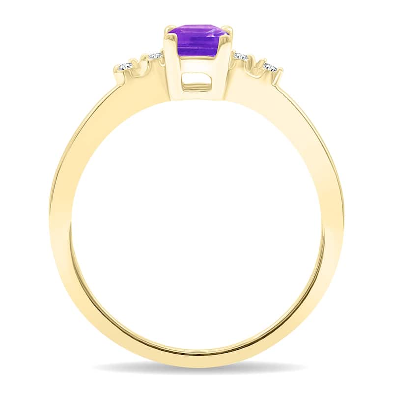 Women's Emerald Cut Amethyst and Diamond Sparkle Ring in 10K Yellow Gold