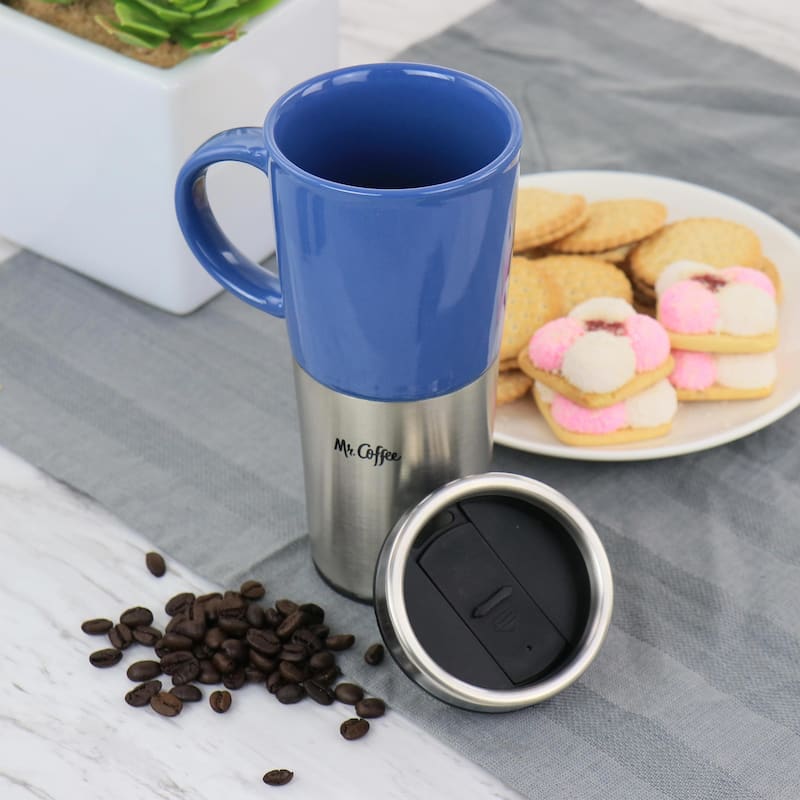 Set of 3 Ceramic Stainless Steel Combo 16 Ounce Mug and Lid