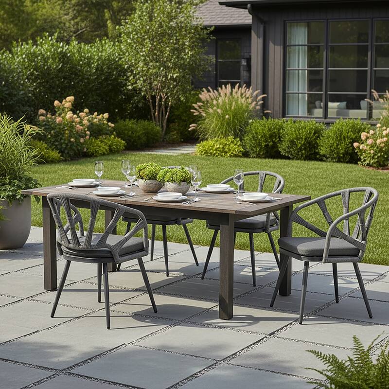 Set of 2 Binda Grey Outdoor Dining Chair with Hand-Woven Back