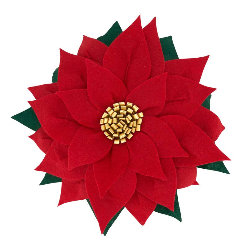 Felt Poinsettia Poly-Filled Throw Pillow