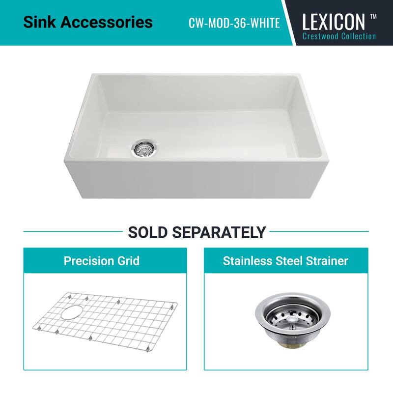 Crestwood 36" Modern Single Bowl Apron Fireclay Sink - White