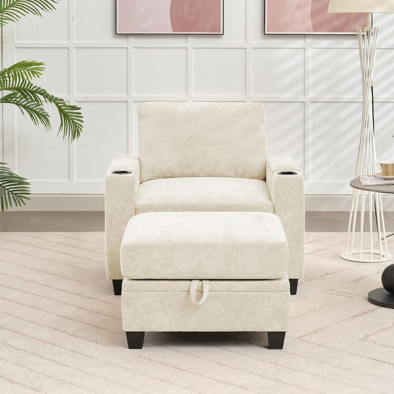 Chenille Storage Single Sofa with a Removable Ottoman