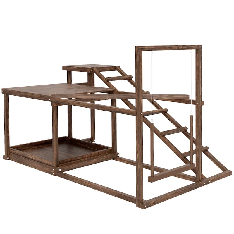 Multi-Level Wooden Chicken Ladder with Swing Platform Perch and Food Box for Stronger Legs