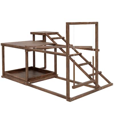 Multi-Level Wooden Chicken Ladder with Swing Platform Perch and Food Box for Stronger Legs