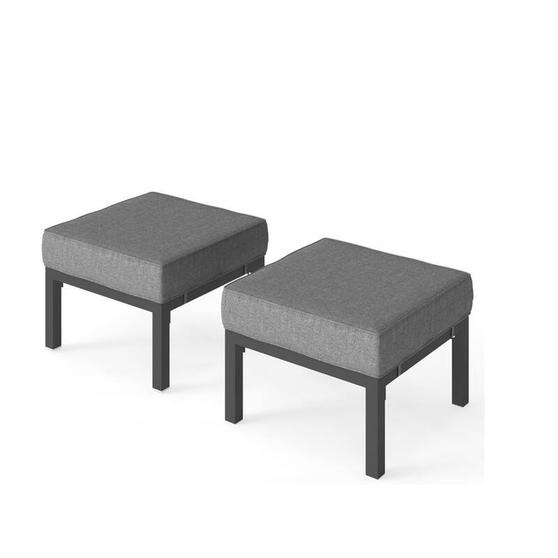Set of 2 24" Aluminum Patio Ottomans with Dark Gray Cushions