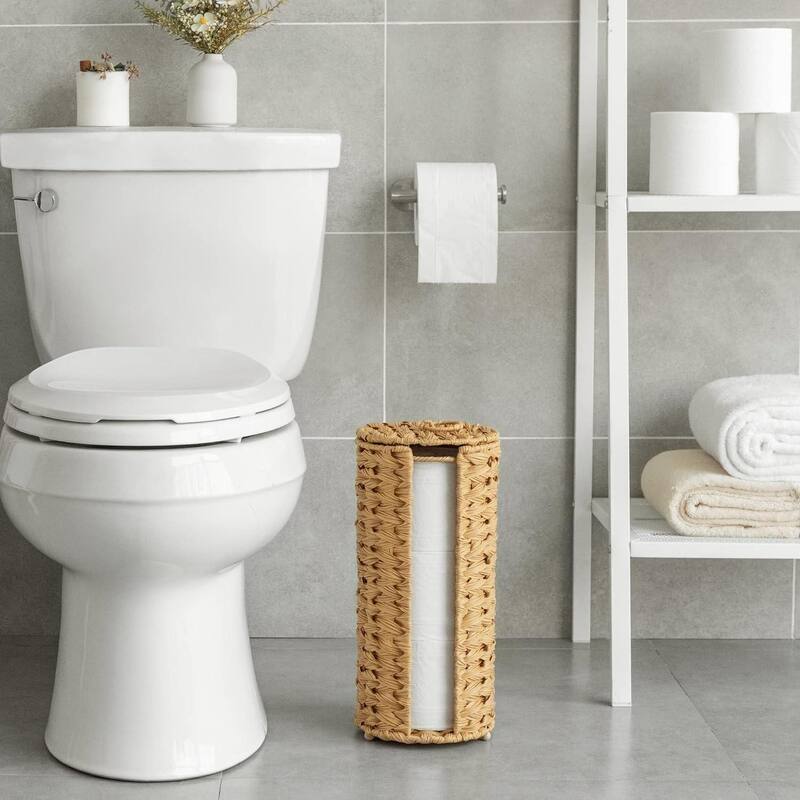 Freestanding Woven Toilet Paper Roll Holder with Lid for Bathroom, Power Room - 14.5'' H X 7'' W X 7'' D