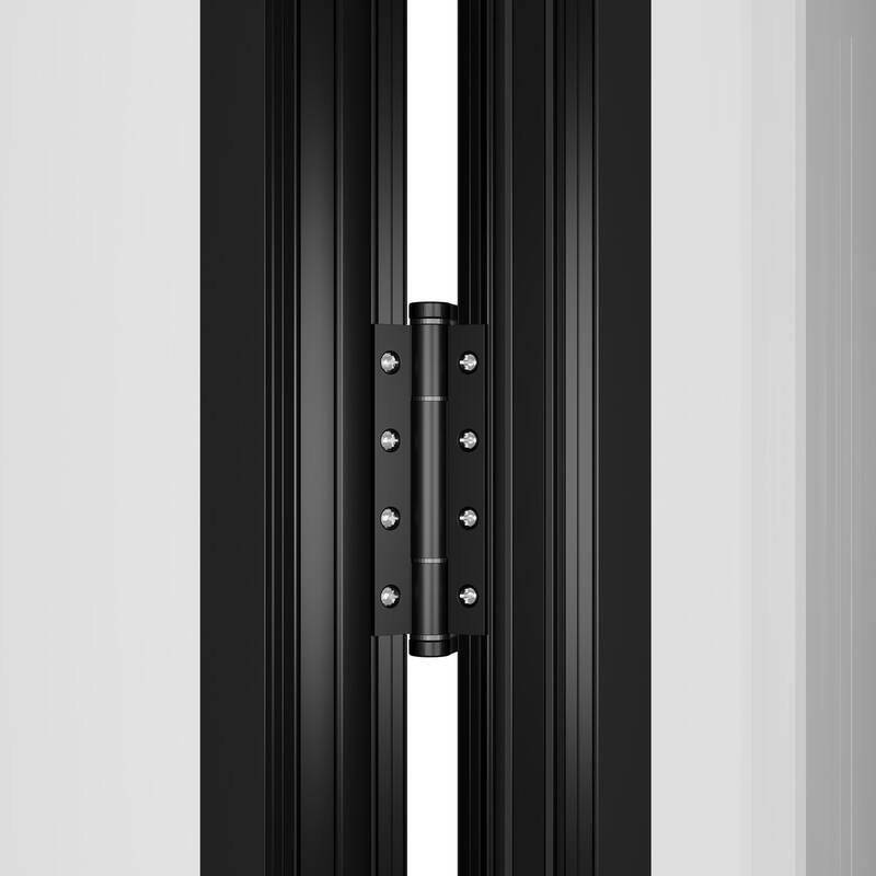 KaMic 192"×80" 6 Panels Aluminum Folding Door In Black,Folded Out From Dual Open Model #:FD6PBK19280-DO
