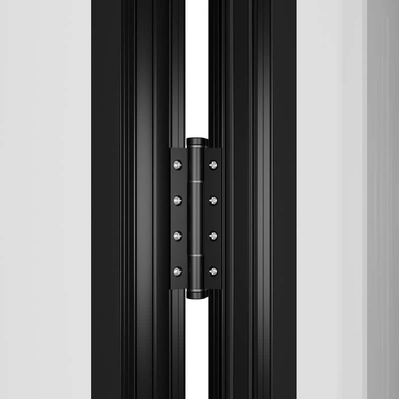 KaMic 192"×96" 6 Panels Aluminum Folding Door In Black,Folded Out From Dual Open Model #:FD6PBK19296-DO