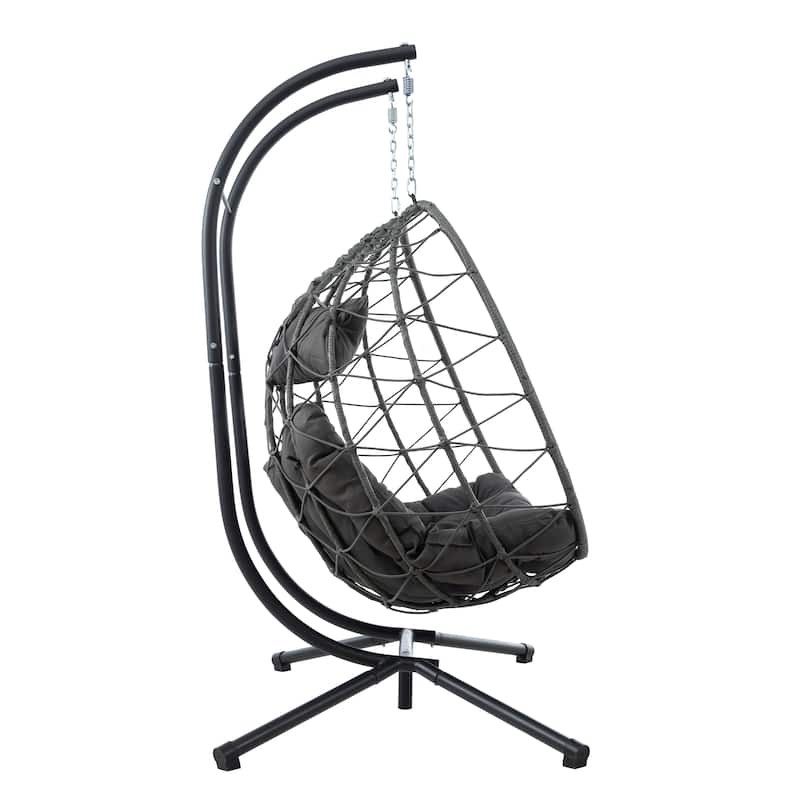 Steel Frame 2-Person Egg Chair with Stand and Outdoor Wicker Hanging Swing for Patio/Balcony