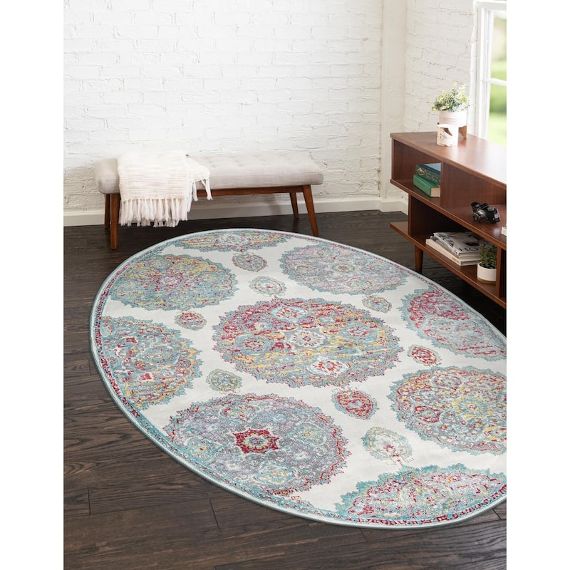 Transitional Laka Collection Area Rug - Cream - 8'2"x10' Oval