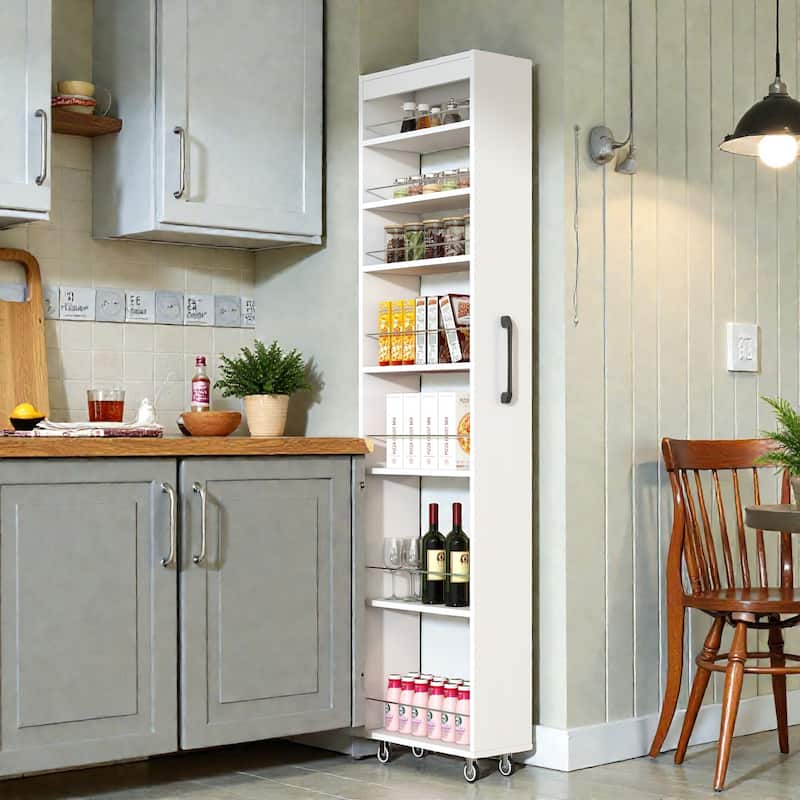 7 Tier Slim Pull Out Storage Cart with Wheels, Narrow Rolling Organizer for Kitchen Pantry, Living Room and Small Spaces