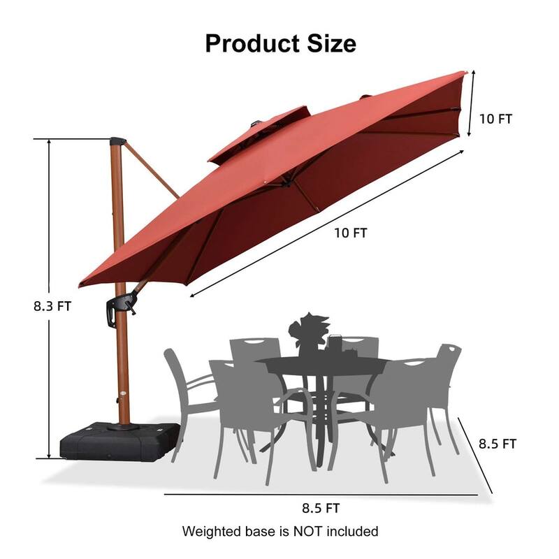 PURPLE LEAF 10 ft Square Wood Pattern Patio Cantilever Umbrella with Base