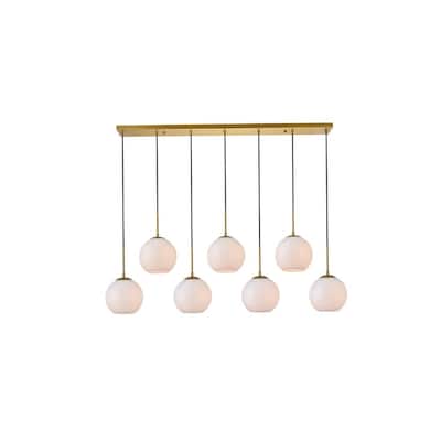 7-Light 54 inch Pendant with Frosted White Glass