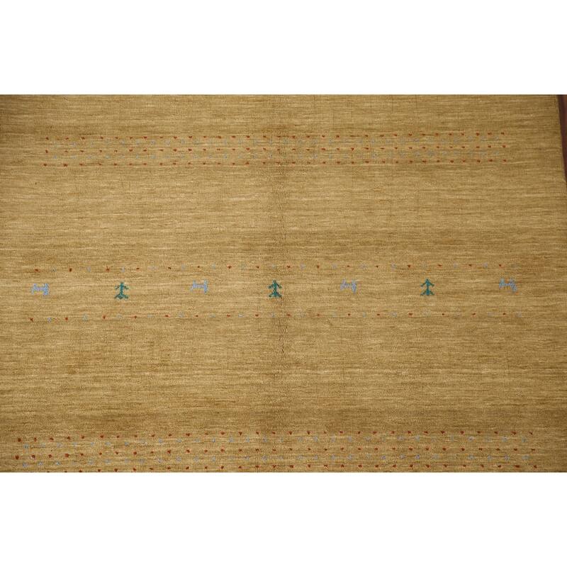 Tribal Gold Gabbeh Oriental Area Rug Handmade Wool Carpet - 5'3"x 7'8"