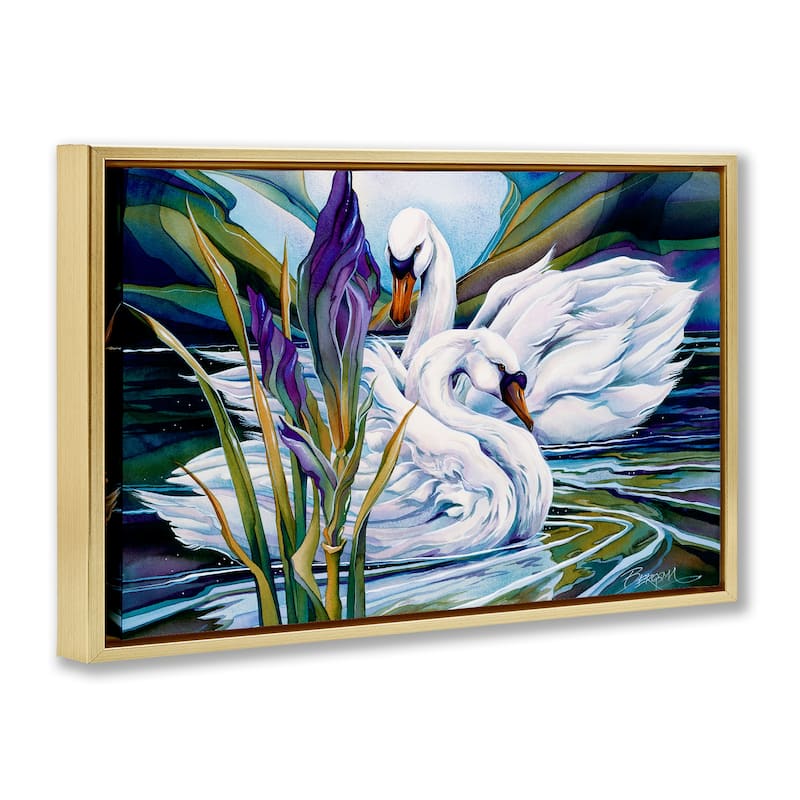 Stupell Swans with Abstract Pond Ripples Framed Floater Canvas Wall Art Design By Jody Bergsma