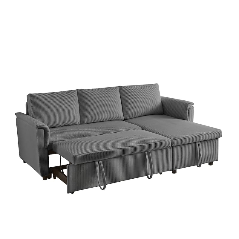 Pull-out Daybed L-Shaped Loveseat Sofa with Storage Chaise Lounge Convertible Sleeper Sofa Bed Tufted Upholstered Reclining