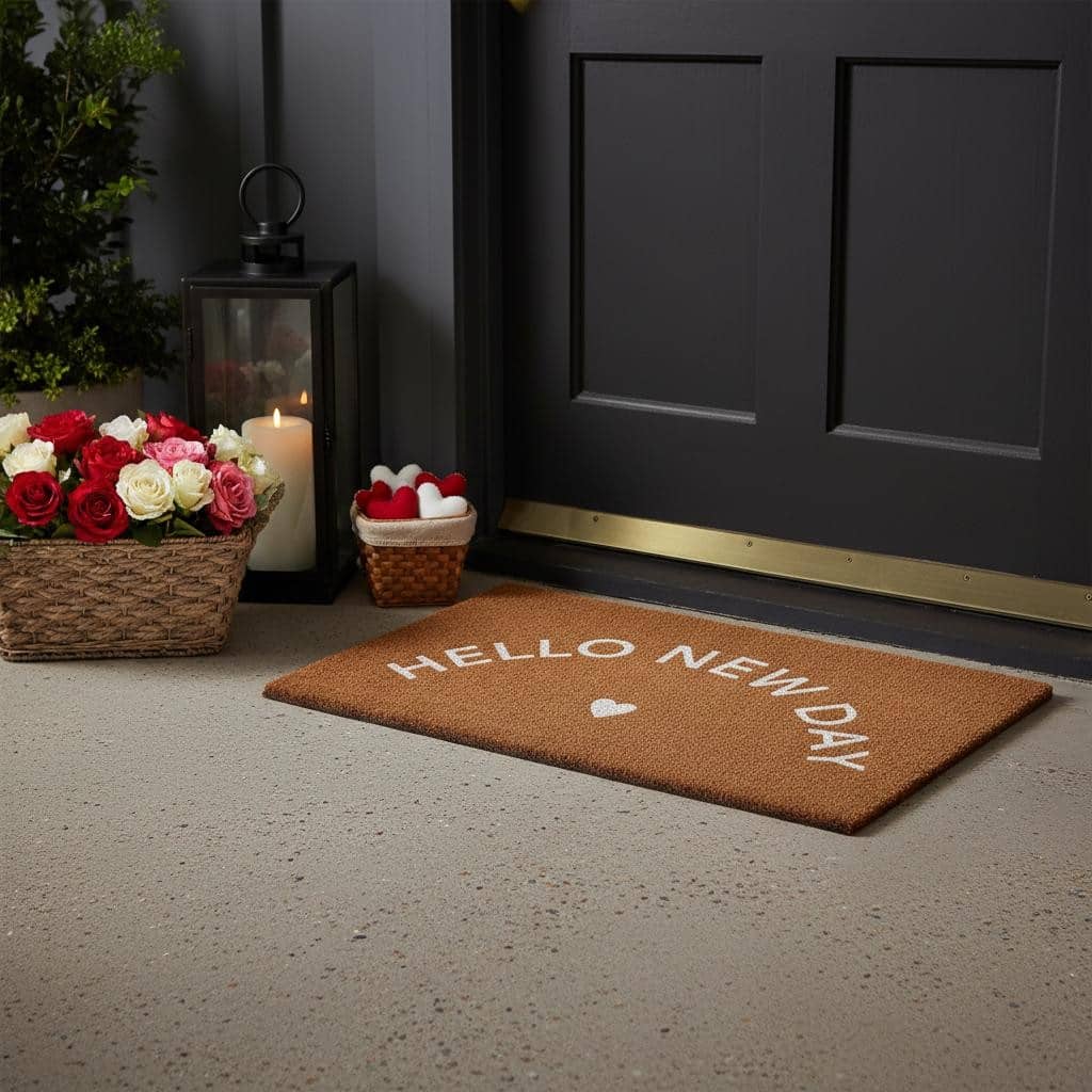 HomeRoots 24" X 36" Brown And White Hello New Day Outdoor Coir Door Mat - 24.00' X '36.00