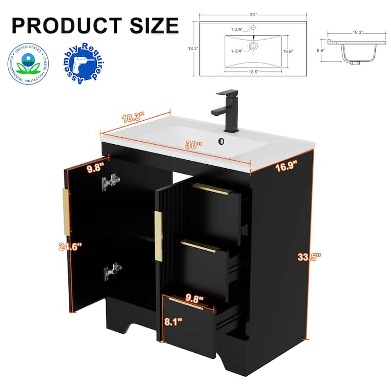 Vertical Stripes Bathroom Vanity Set with Sink Top & Faucet