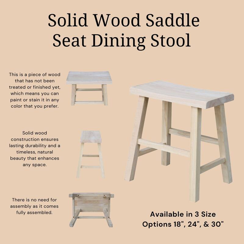 International Concepts Solid Wood Saddle Seat Dining Stool