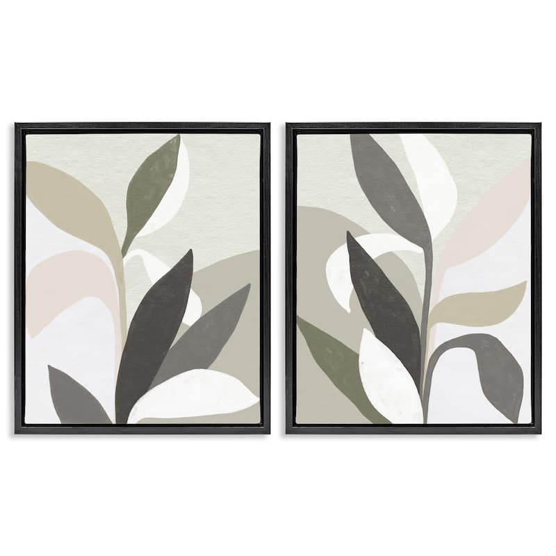 Stupell Neutral Leaf Shapes Framed Floater Canvas Wall Art Design By June Erica Vess (Set of 2) - 17 x 21 - Black