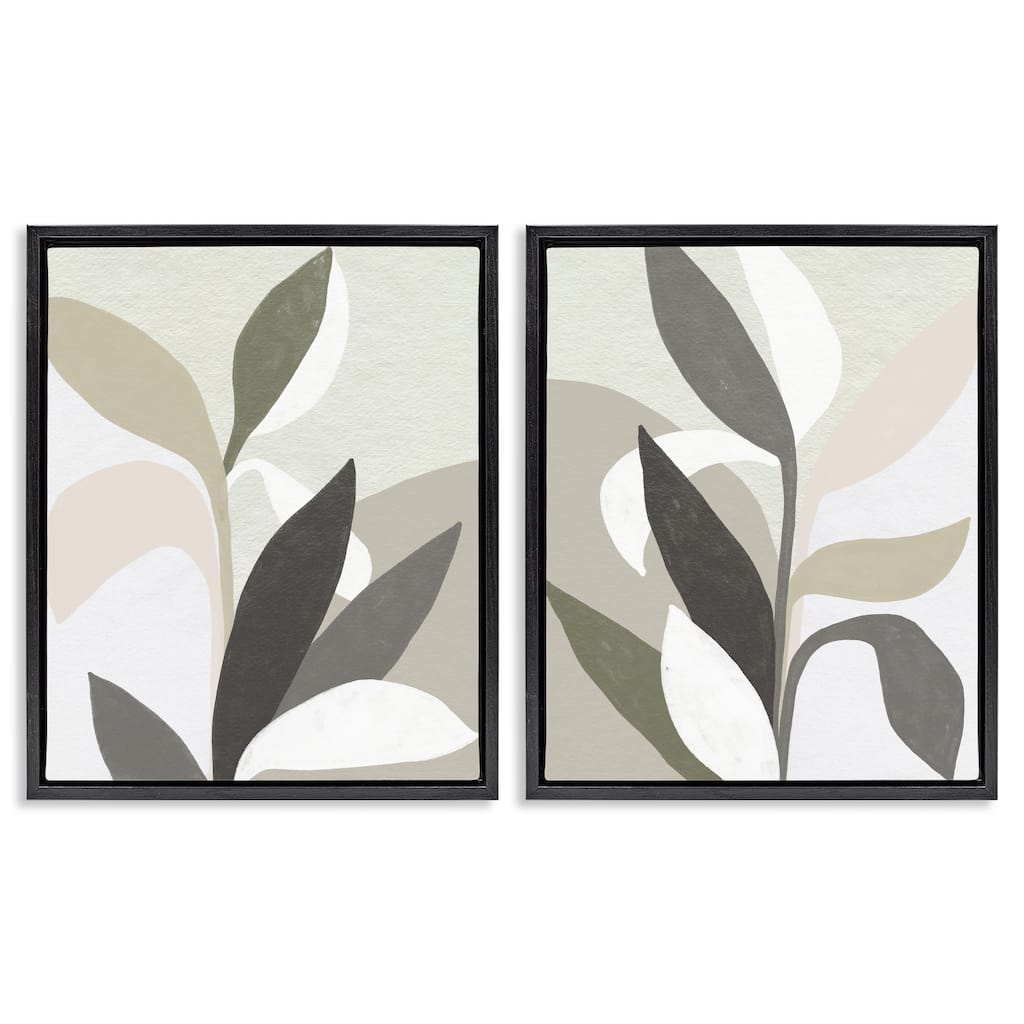 Stupell Neutral Leaf Shapes Framed Floater Canvas Wall Art Design By June Erica Vess (Set of 2)