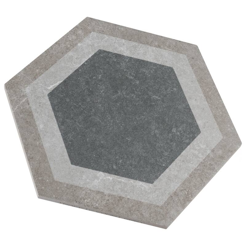 Merola Tile Traffic Hex Combi Grey 8-5/8" x 9-7/8" Porcelain Floor and Wall Tile
