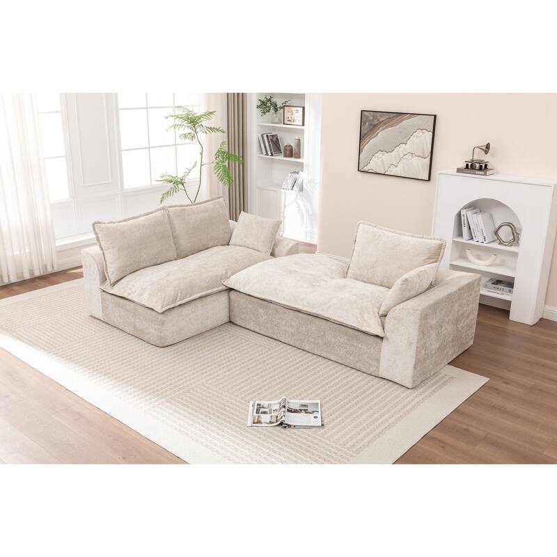Modular Cloud Sectional Couch with L-Shape Chaise, Chenille Upholstered Boneless Sofa, Compressed Deep Seat Sofa with Pillows