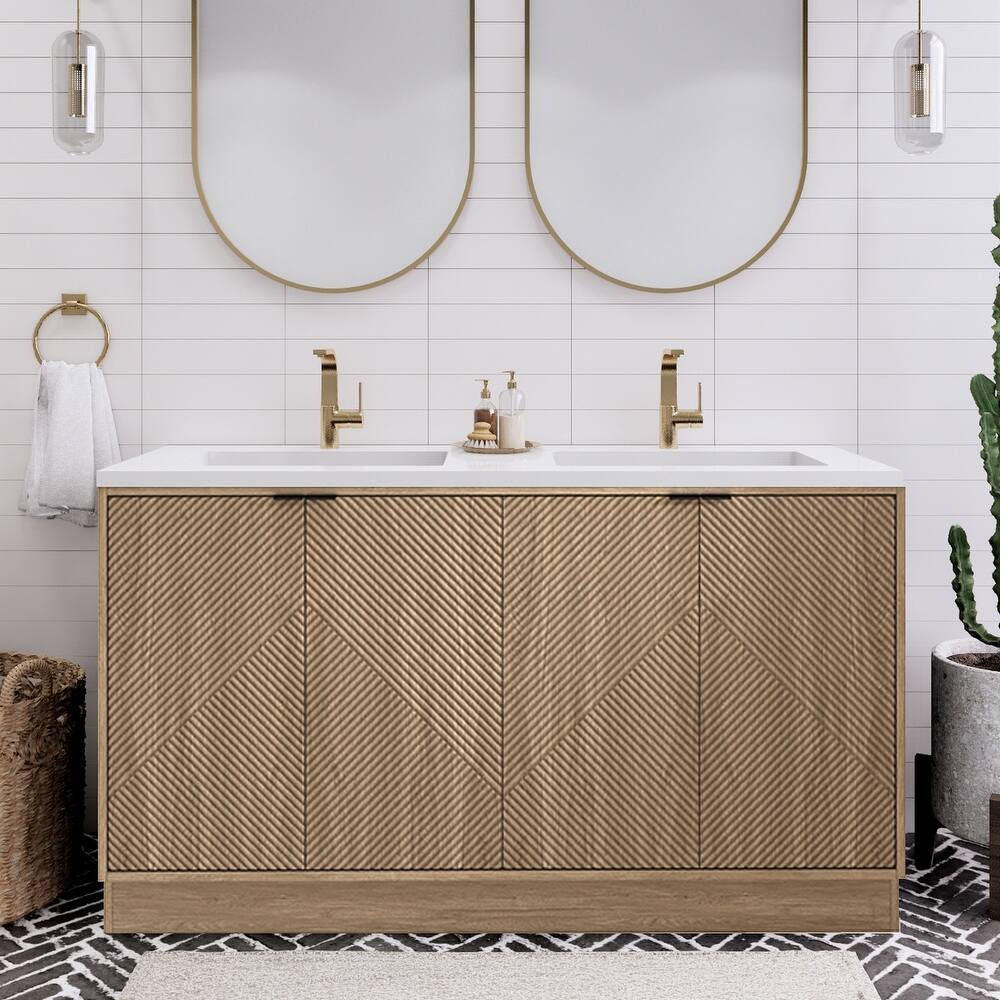 Milano 60" Freestanding Bathroom Vanity with Double White Acrylic Sink