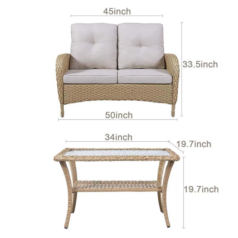 Pocassy 2-Piece Outdoor Sofa Couch with Coffee Table Set